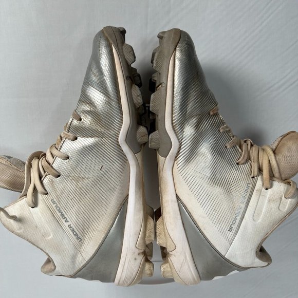 Under Armour Mens 8.5 Leadoff Mid RM 1297315-100 Baseball‎ Cleats White Silver - Picture 8 of 14